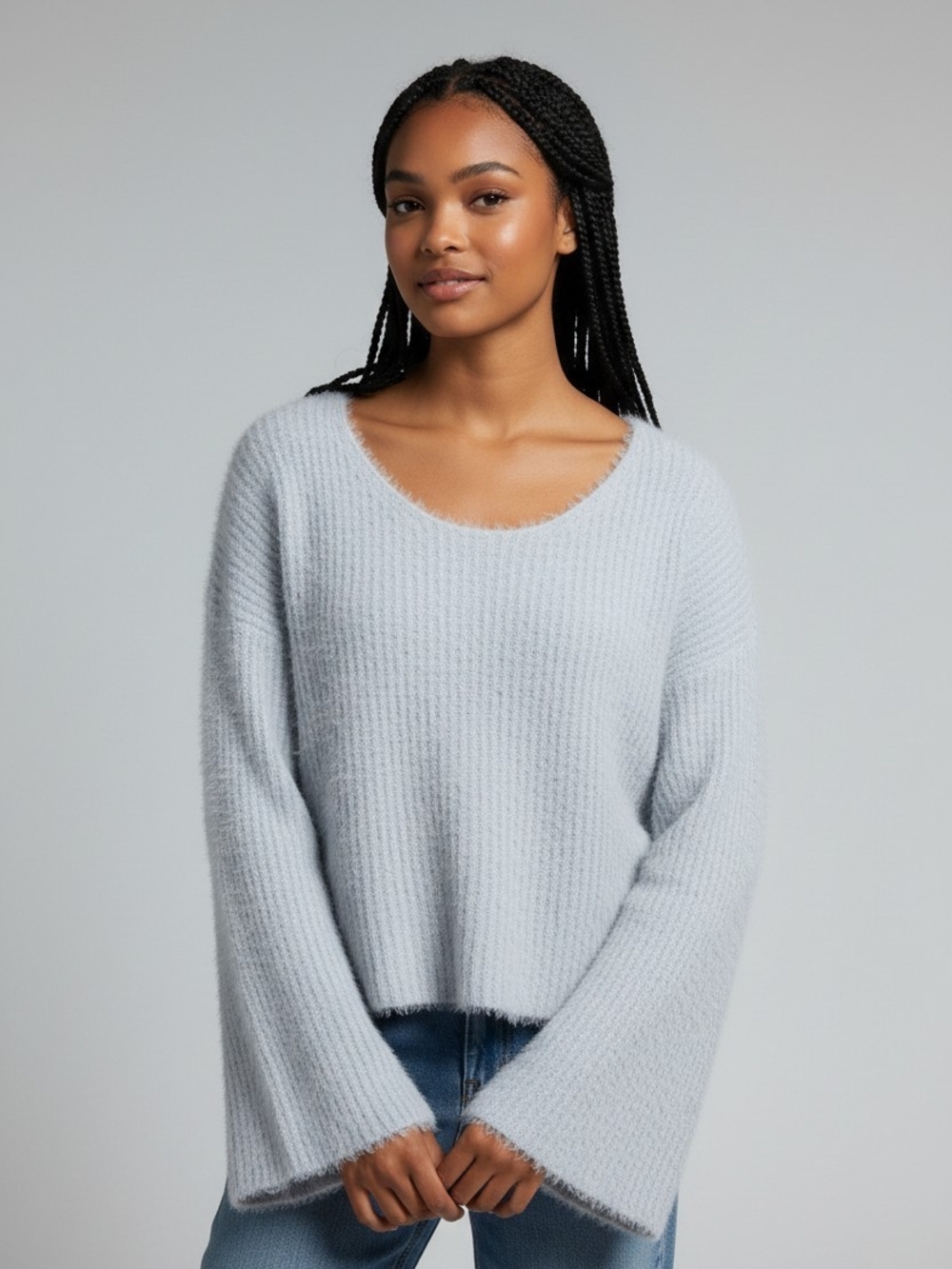 Altar'd State  Scoop Neck Fuzzy Knit Sweater